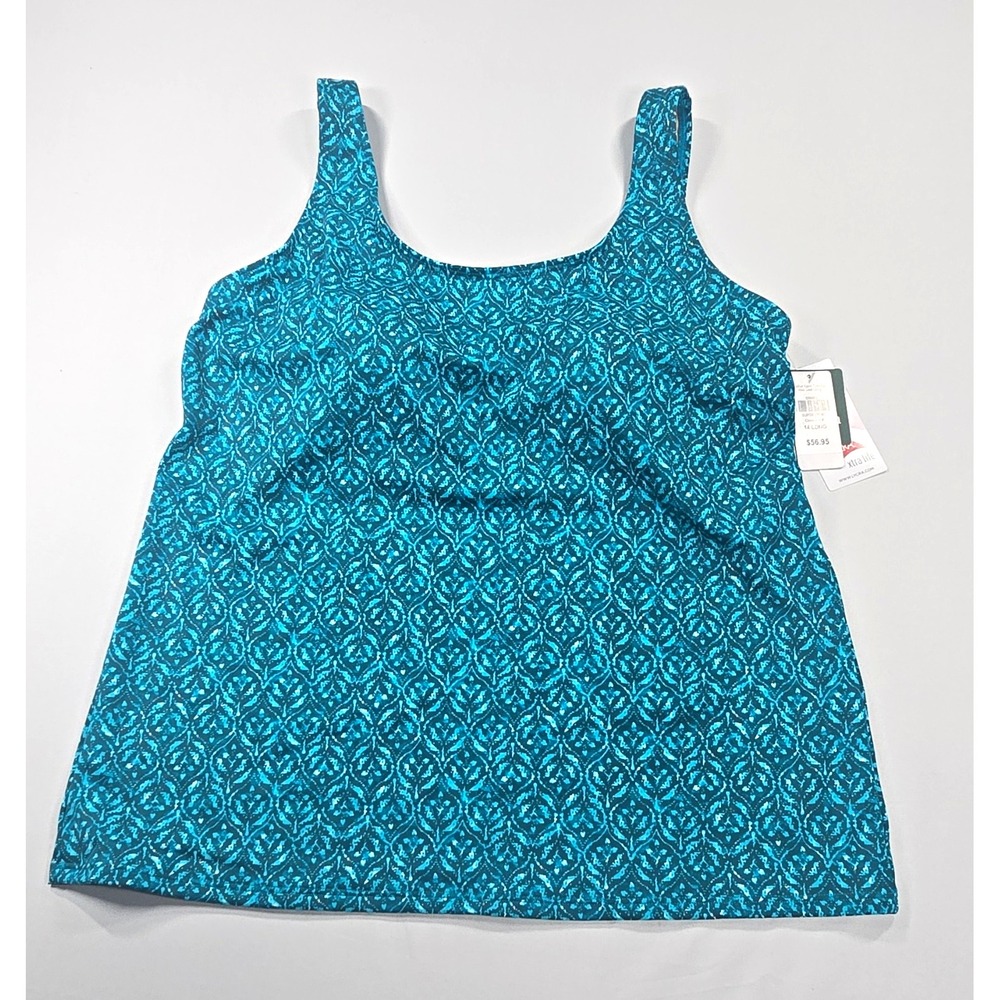 L.L.Bean Swim  Suit top Top only Size 14 Long Upf 50 green leaf geo lined front